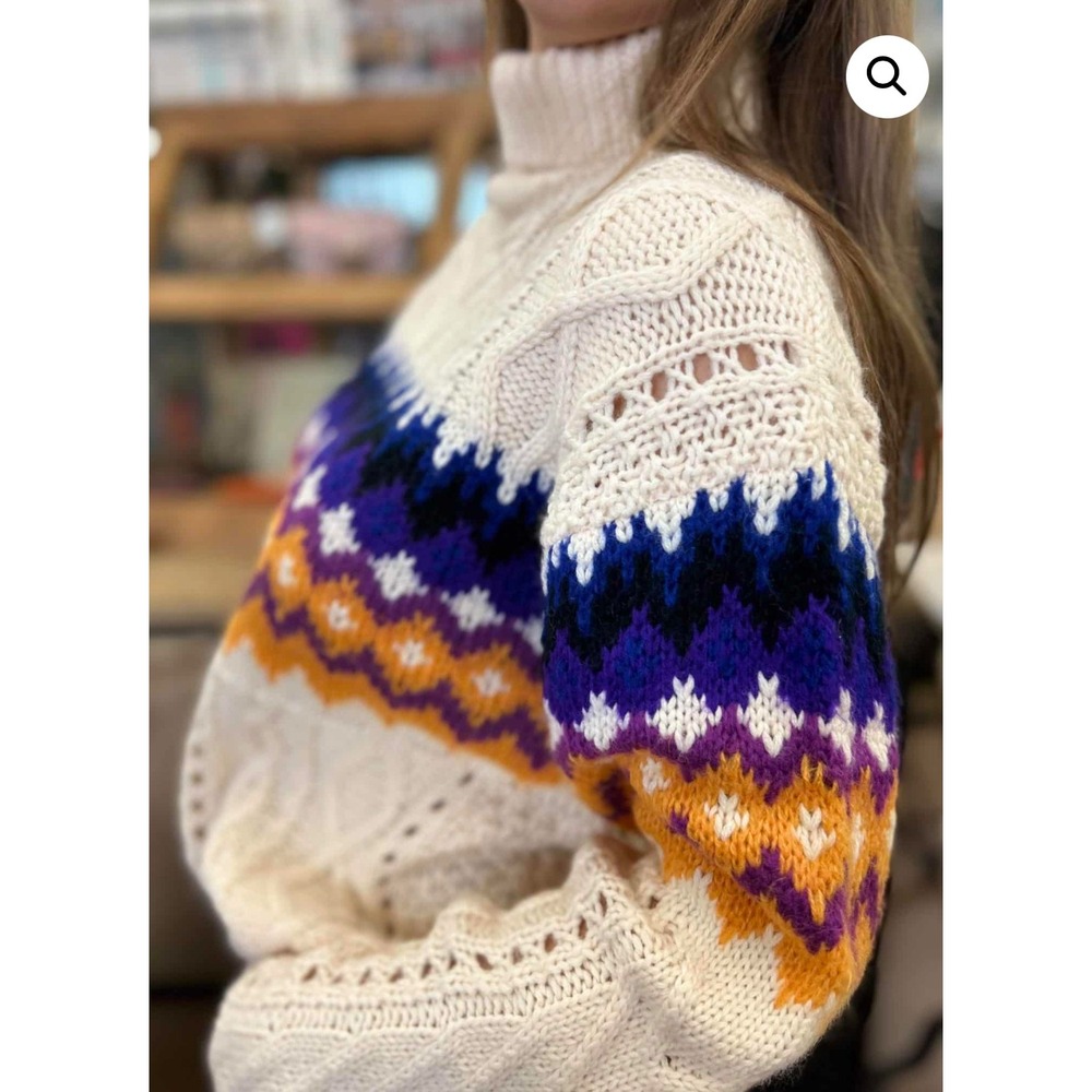NEW NWT Dear John Mabel Aspen Sunset Roll Neck Sweater Fair Isle Women Small